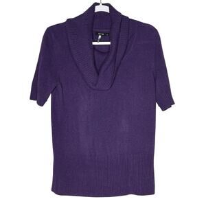 Women’s Size L Purple Sweater 100% Cashmere Cowl Neck Short Sleeve
